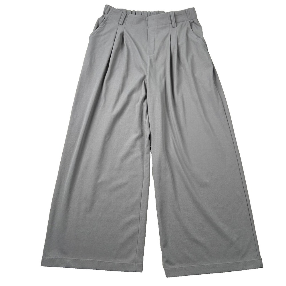 Halara Pants Womens L Wide Leg High Rise Pleated Baggy Dressy Trouser Gray